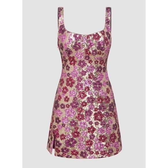 Cider Dresses & Skirts - Cider Womens Floral Sequin Scoop Neckline Mini Dress Floral Size S Y2K Party